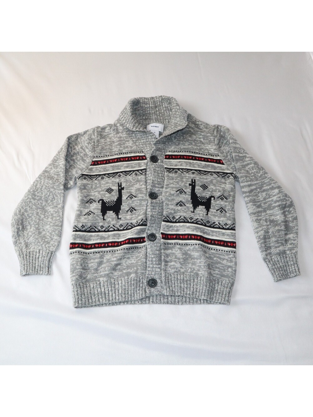 Old Navy Boys Cardigan Sweater Llama Pattern 5T Gray